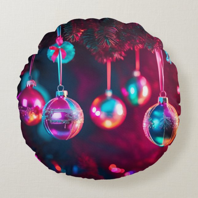 Bright Ornaments Round Pillow (Front)