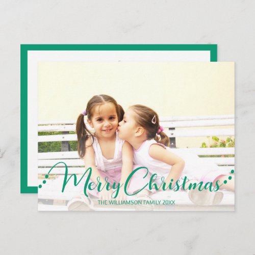 Bright Overlay Green Merry Christmas Photo Holiday Postcard