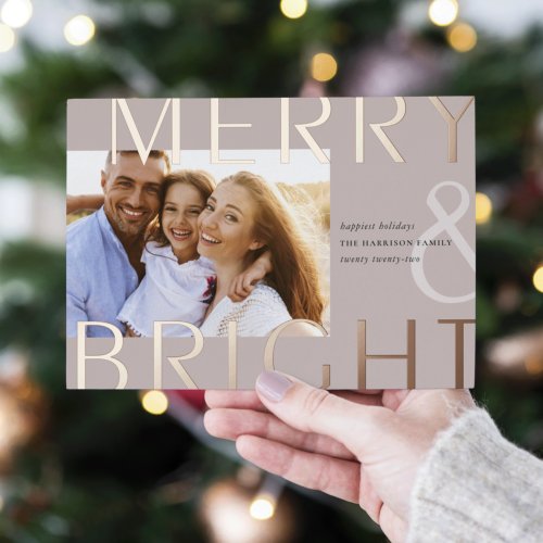 Bright Overlay  Modern Photo Foil Holiday Card