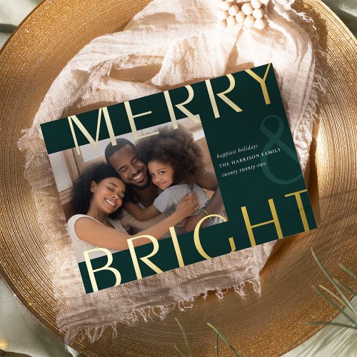 Bright Overlay  Modern Photo Gold Foil Holiday Card