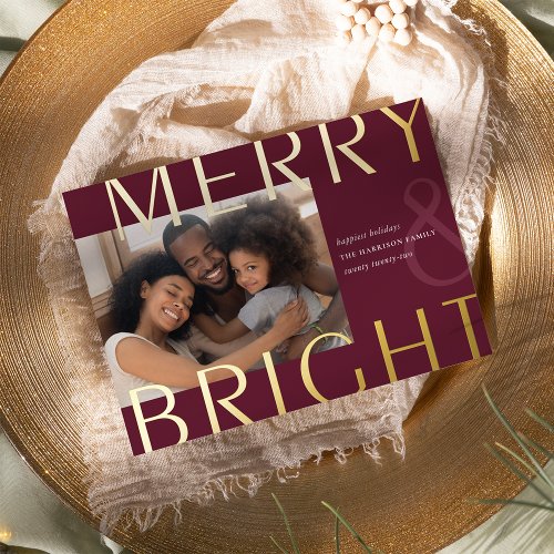 Bright Overlay  Modern Photo Gold Foil Holiday Card