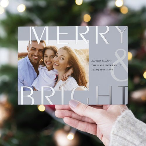 Bright Overlay  Modern Photo Silver Foil Holiday Card