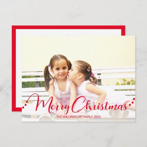 Bright Overlay Red Merry Christmas Photo Holiday Postcard