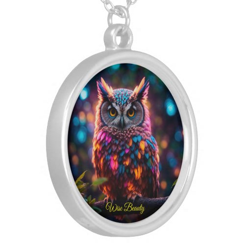 Bright Owl Forest Beautiful Big eyes Mind Branch Silver Plated Necklace