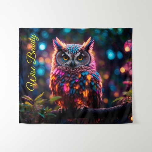 Bright Owl Forest Beautiful Big eyes Mind Branch Tapestry