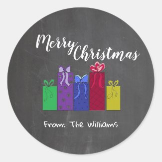 Bright Packages on Chalkboard Classic Round Sticker