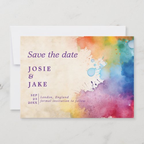 Bright paint splashes save the date