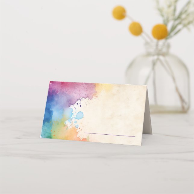Bright paint splashes table name place card (Front)