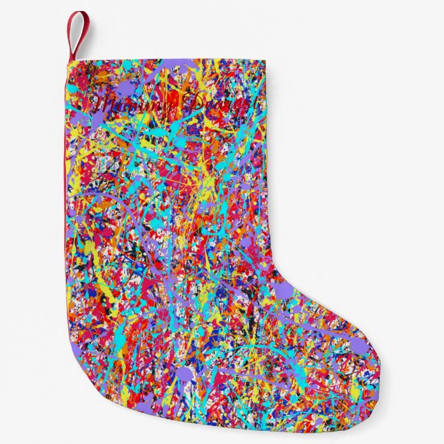 Bright Paint Splatter Abstract Small Christmas Stocking (Front)