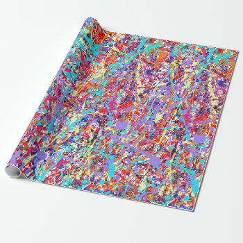 Bright Paint Splatter Abstract Wrapping Paper by StuffOrSomething at Zazzle