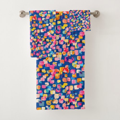 Bright Painted Abstract Square Pattern Bath Towel Set