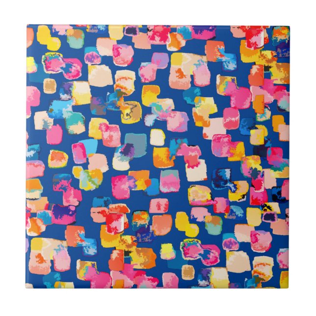Bright Painted Abstract Square Pattern Ceramic Tile (Front)