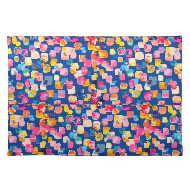 Bright Painted Abstract Square Pattern Cloth Placemat (Front)