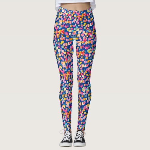 Bright Painted Abstract Square Pattern Leggings