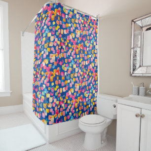Bright Painted Abstract Square Pattern Shower Curtain