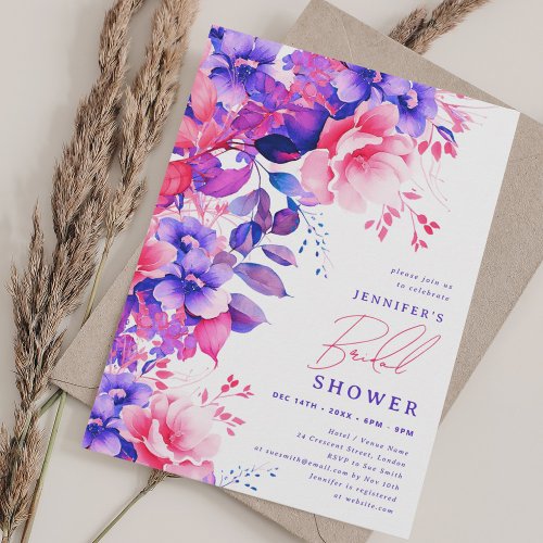 Bright Painted Floral Bridal Shower Purple  Invitation