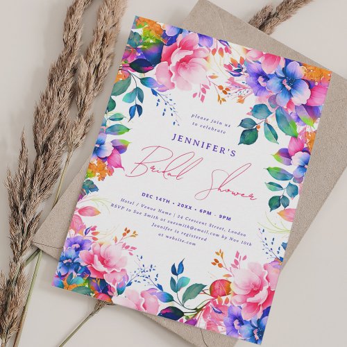 Bright Painted Garden Floral Bridal Shower Invitation