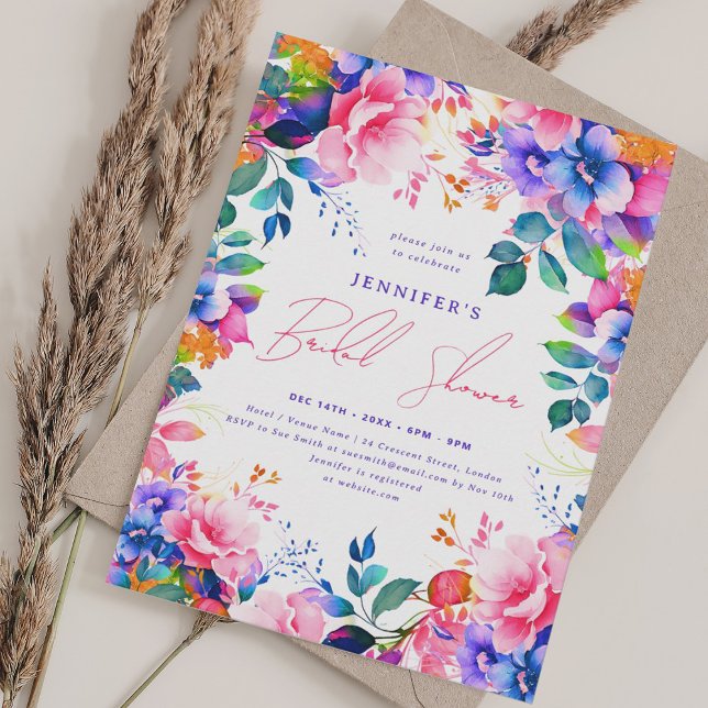 Bright Painted Garden Floral Bridal Shower Invitation (Bright Painted Garden Floral Bridal Shower Invitation)