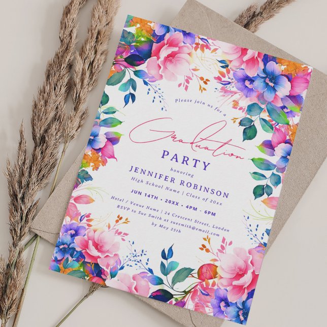 Bright Painted Garden Floral Graduation Party Invitation (Bright Painted Garden Floral Graduation Party Invitation)