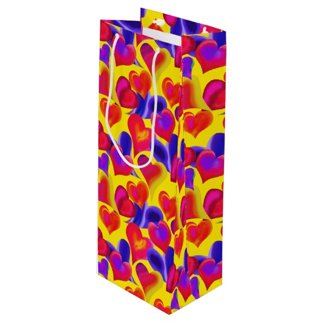 Bright Painted Hearts | Valentine's Day Wine Gift Bag (Front Angled)