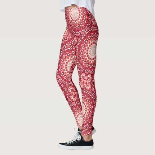 Bright Painted Medallion Pattern in Red Leggings