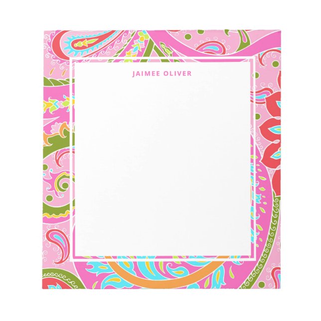 Bright Paisley Pink Personalized Notepad (Front)