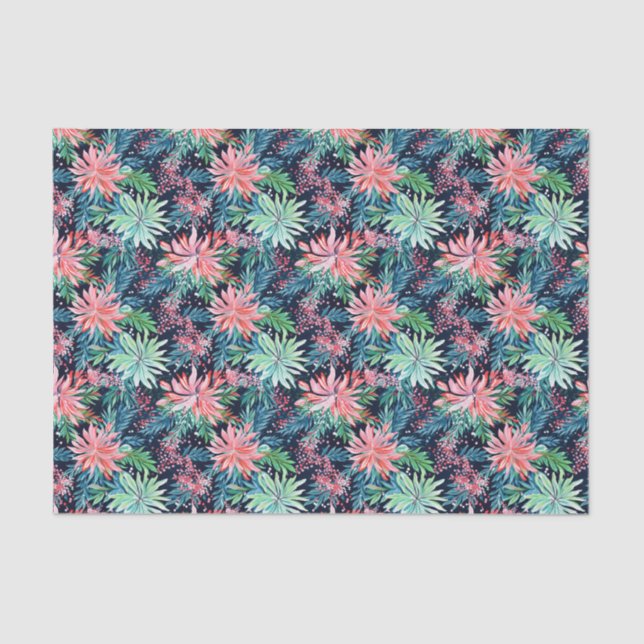 Bright Palm Beach Christmas Floral Greenery Tissue Paper (Front)