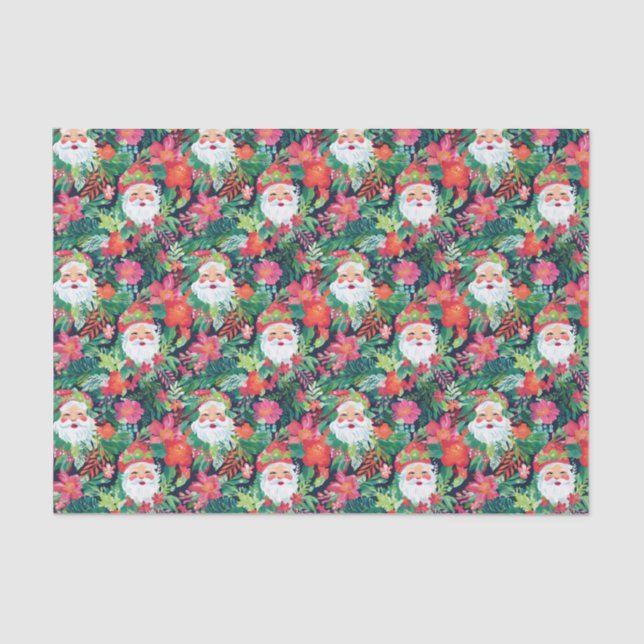 Bright Palm Beach Christmas Floral Santa Tissue Paper (Front)