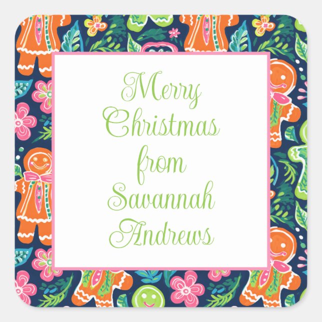 Bright Palm Beach Christmas Gingerbread Cookies Square Sticker (Front)