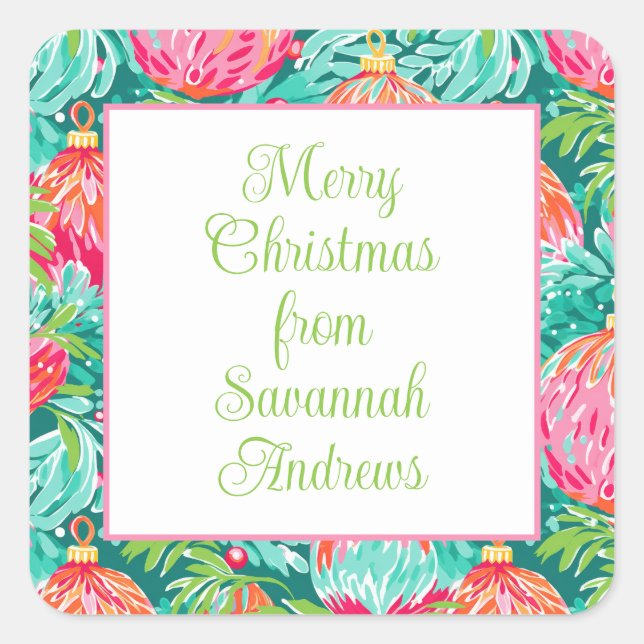 Bright Palm Beach Christmas Ornaments Square Sticker (Front)
