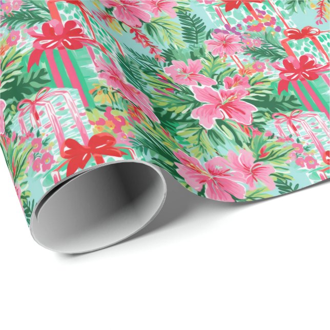Bright Palm Beach Christmas Presents Watercolor Wrapping Paper (Roll Corner)