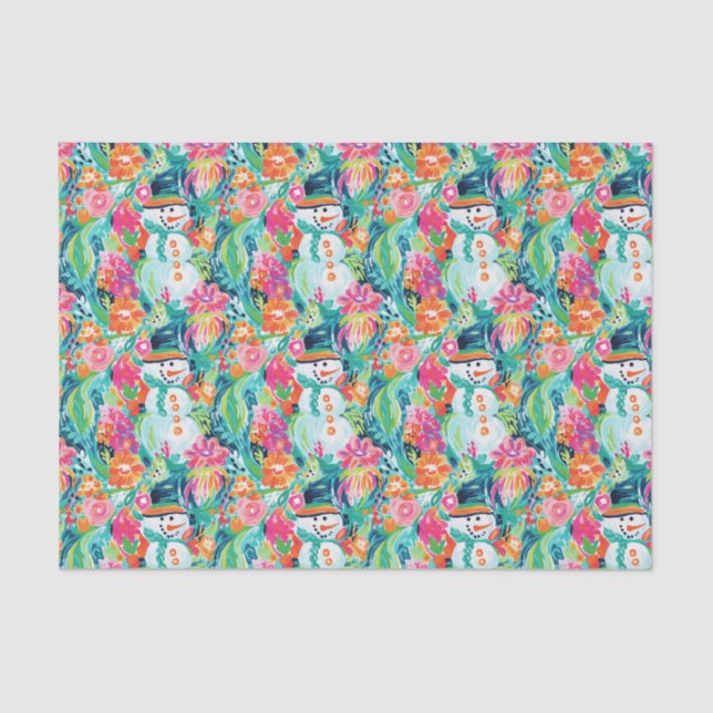 Bright Palm Beach Christmas Snowman Tissue Paper (Front)