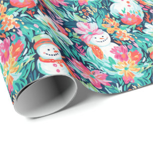 Bright Palm Beach Christmas Snowman Watercolor Wrapping Paper