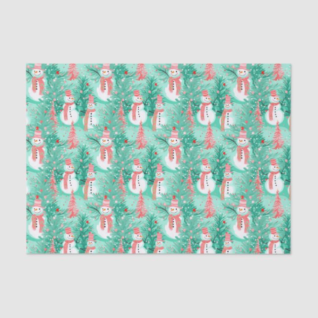 Bright Palm Beach Christmas Snowmen Tissue Paper (Front)