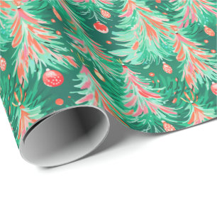 Bright Palm Beach Christmas Tree Watercolor Wrapping Paper