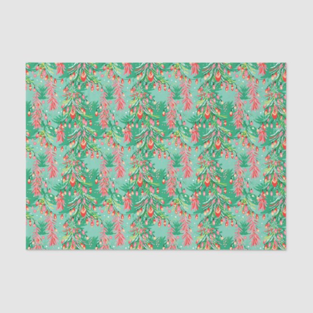 Bright Palm Beach Christmas Trees and Lights Tissue Paper (Front)