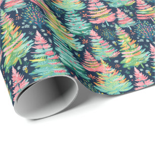 Bright Palm Beach Christmas Trees Watercolor Wrapping Paper