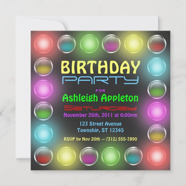 Bright Party Lights Birthday Invitations (Front)