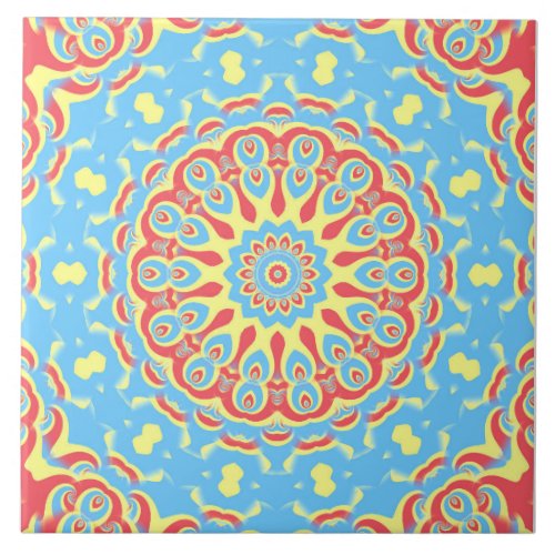 Bright pastel blooming mandala flower pattern ceramic tile