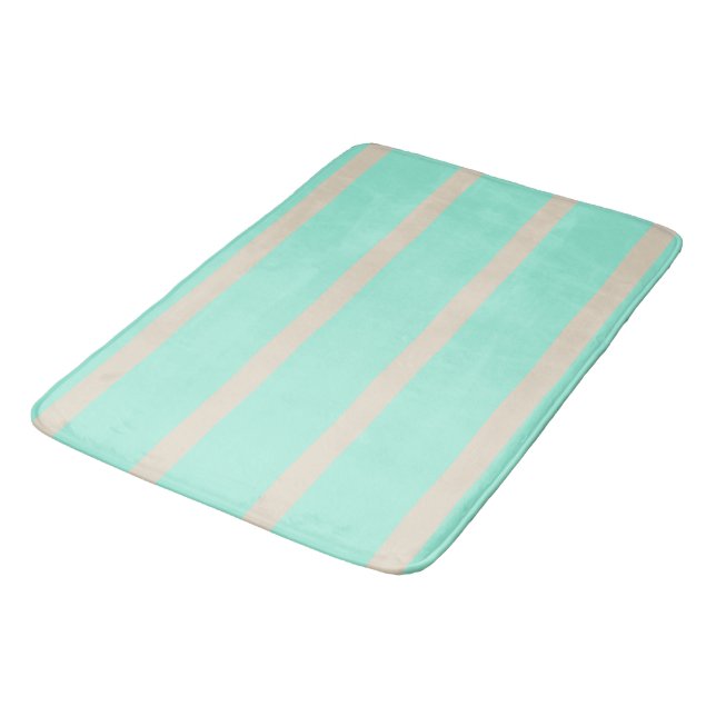 Bright pastel blue and gray striped lines bath mat (Angled)