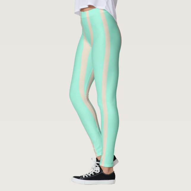 Bright pastel blue and gray striped lines leggings (Left)