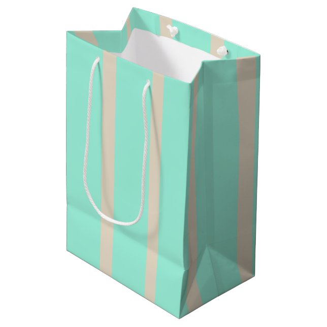 Bright pastel blue and gray striped lines medium gift bag (Front Angled)