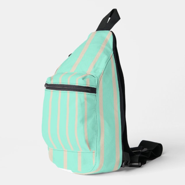 Bright pastel blue and gray striped lines sling bag (Right Corner)