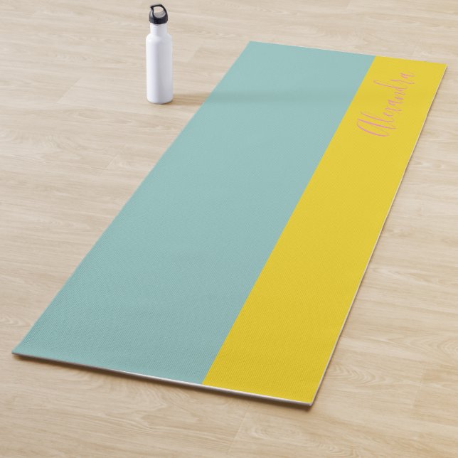 Bright Pastel Color Block Aqua Yellow Personalized Yoga Mat (In Situ)