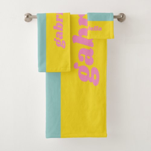 Bright Pastel Color Block Personalized Bath Towel Set