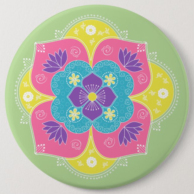 Bright Pastel Lotus Rangoli Button (Front)