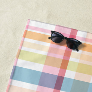Bright Pastel plaid multicolour clan tartan Beach Towel