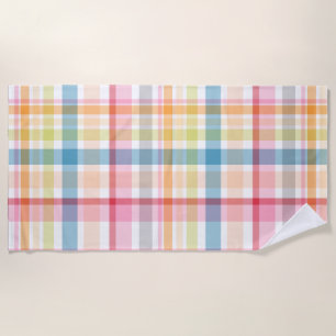 Bright Pastel plaid multicolour clan tartan Beach Towel