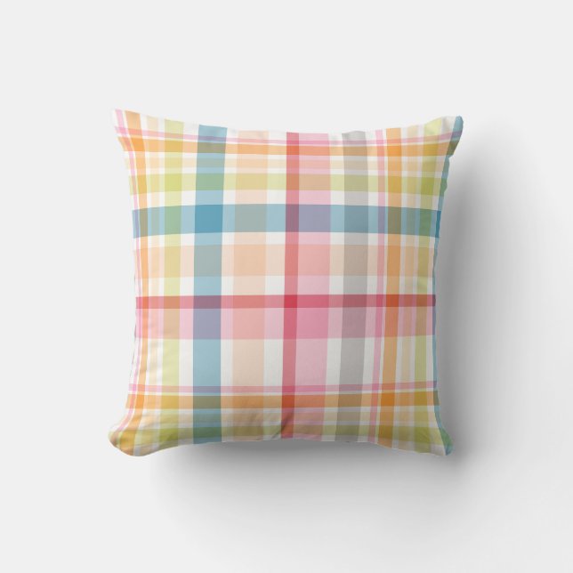 Bright Pastel plaid multicolour clan tartan Throw Pillow (Front)