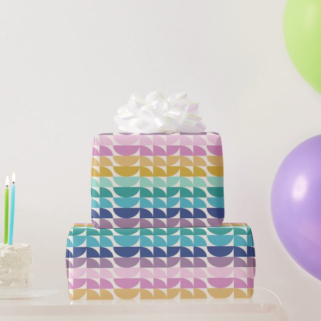 Bright Pastel Rainbow Geometric Shapes Pattern  Wrapping Paper (Party Gifts)